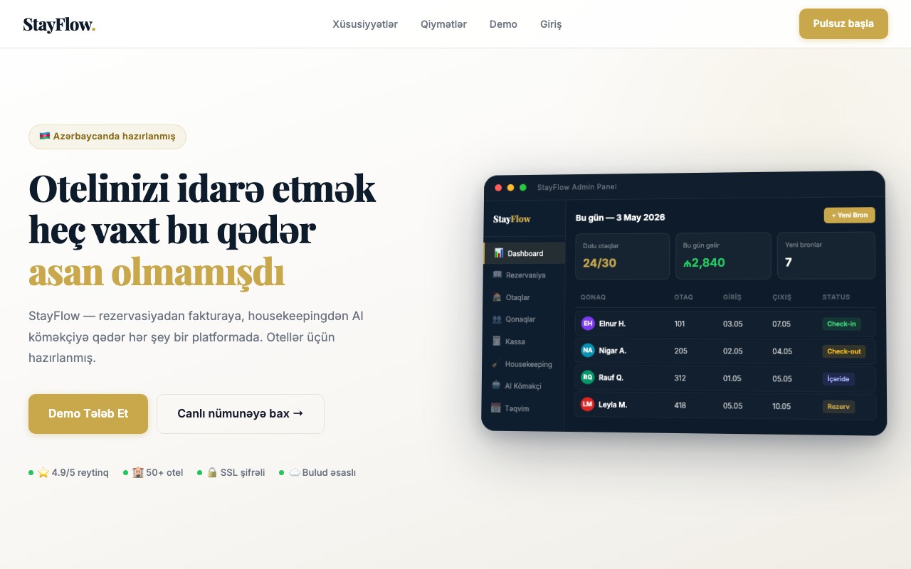 Platforma — Otellər üçün SaaS İdarəetmə Sistemi - Ekran 1
