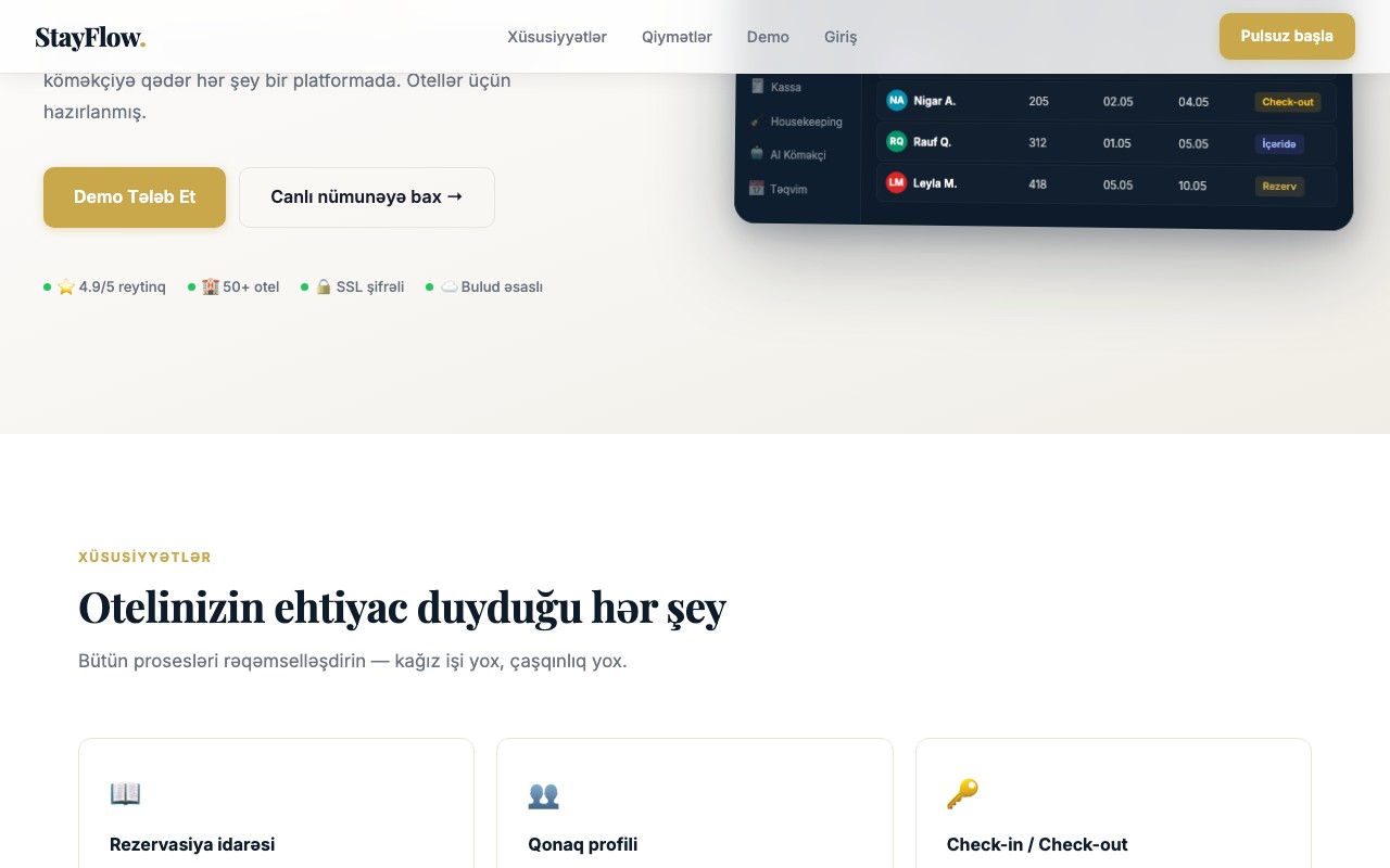 Platforma — Otellər üçün SaaS İdarəetmə Sistemi - Ekran 2